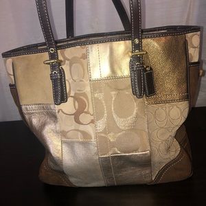 Coach holiday gold patchwork tote